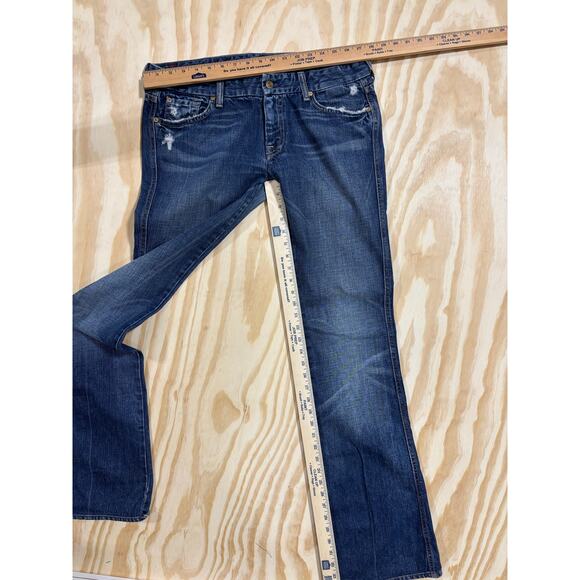 7 For All Mankind Bootcut Jeans Size 32 Dark Wash Distressed Frayed Hem USA - Picture 3 of 9